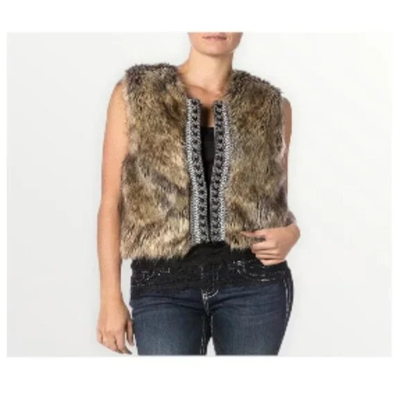 Women's MISS ME Faux Fur Beaded Vest Size Small - Picture 4 of 12